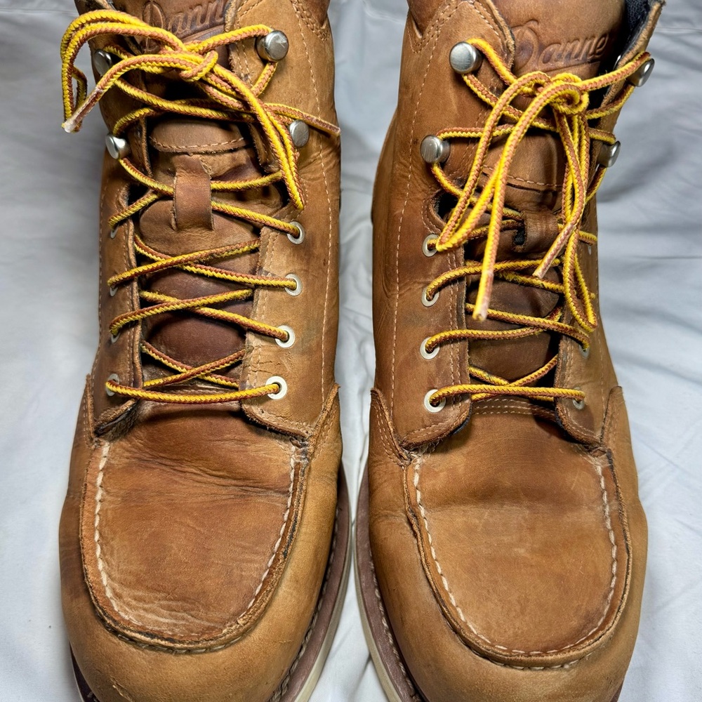 Danner Brown Leather Moc Toe Boots with Yellow Laces